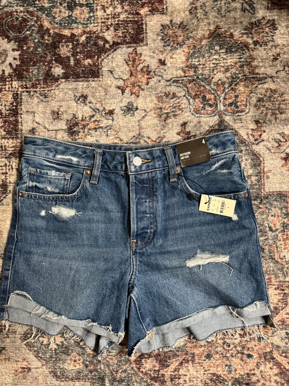 Express Women's Distressed Denim Shorts - Medium Blue